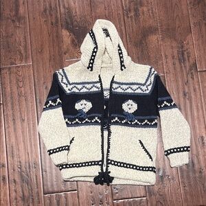 Cozy Knit Hooded Cardigan with Dog Pattern